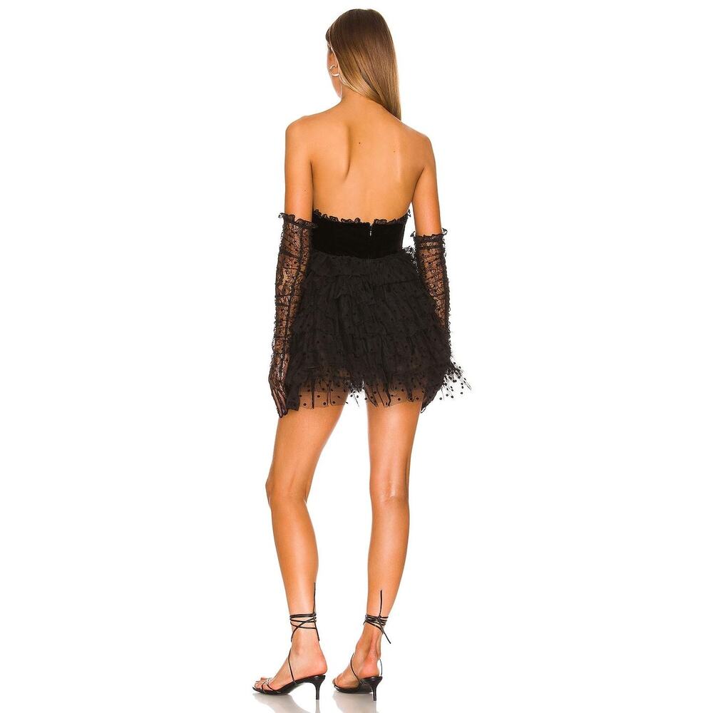 For Love & Lemons Jourdan Off the Shoulder Mini Dress Black w/ Gloves size M - Picture 3 of 16